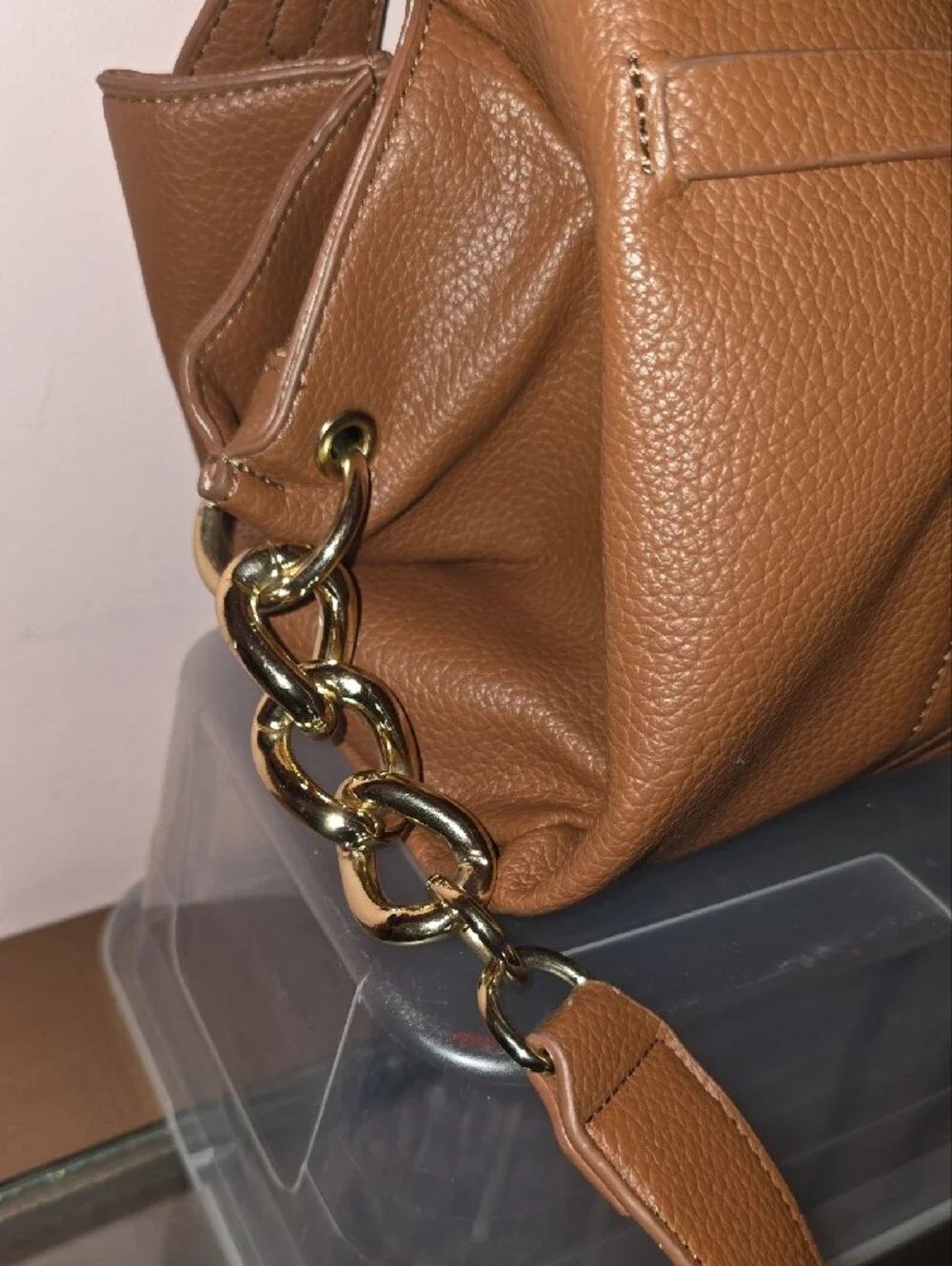 Steve Madden Tan Pebbled Leather Crossbody with Gold Hardware